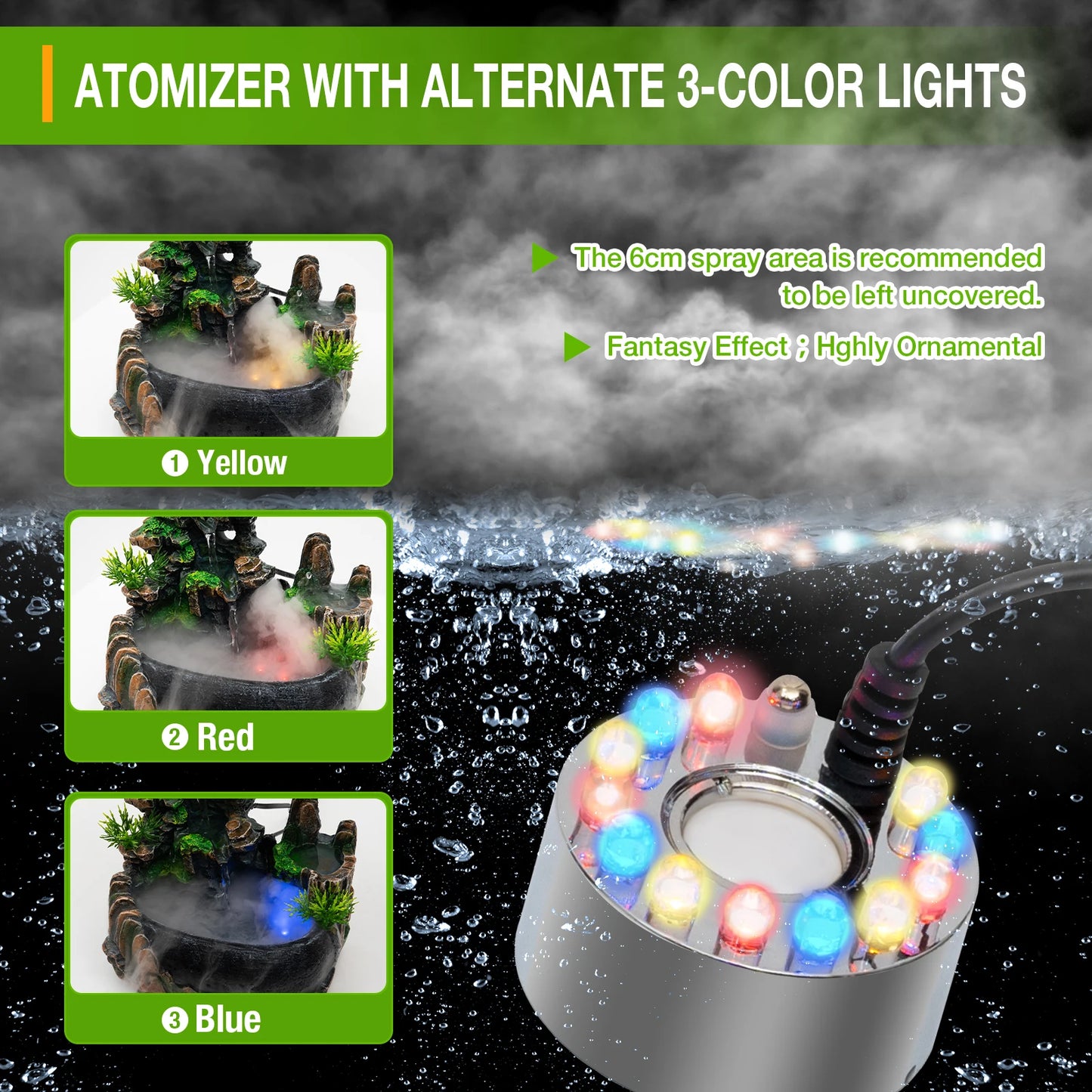 Indoor Tabletop Water Fountain With Atomizer LED Lights Pump