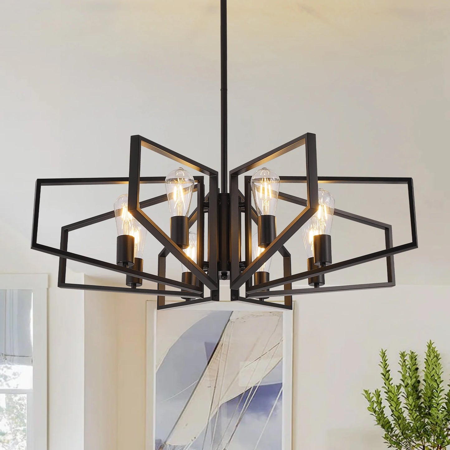 Geometric 8 Light Chandelier With Adjustable Height Iron Frame