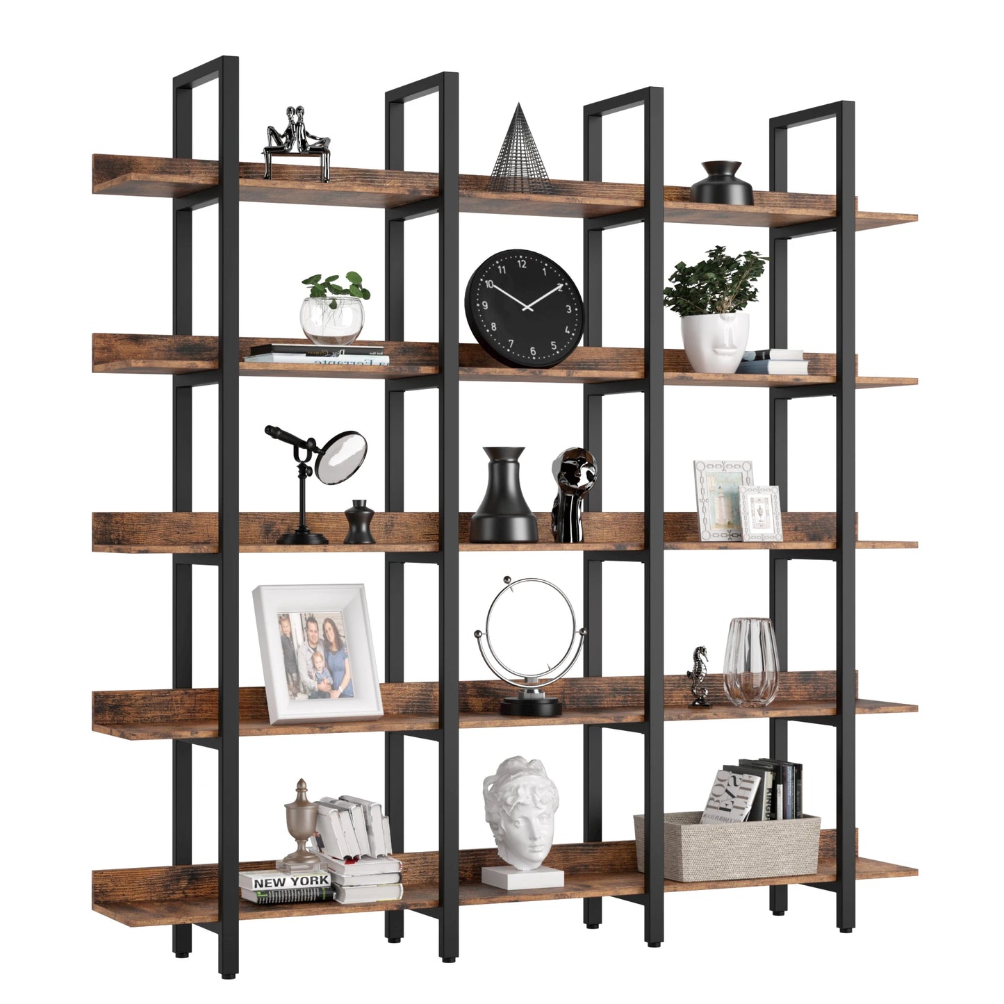 Ironck Triple Wide 5-Tier Etagere Bookcase for Home Office