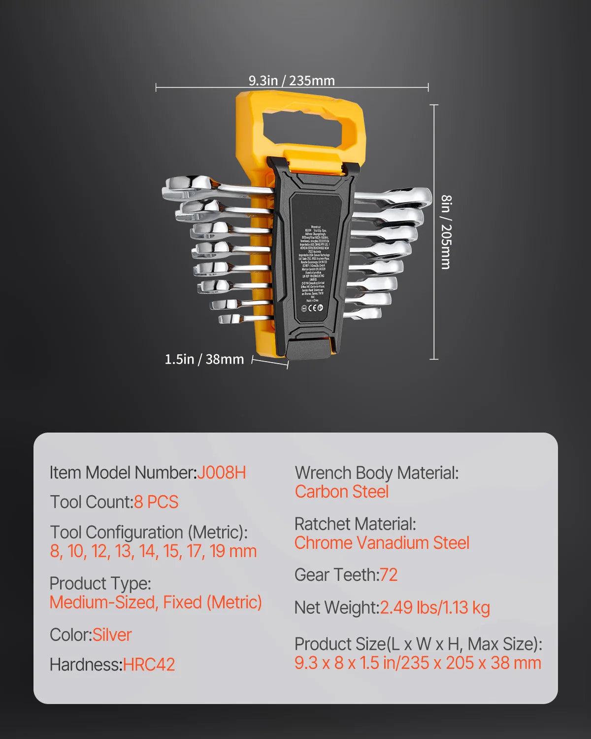 SucceBuy 8/16PCs Combination Wrench Set Ratcheting Wrench Set Organizer RackCr-V Steel Wrench Set Metric Ideal GeneralHousehold
