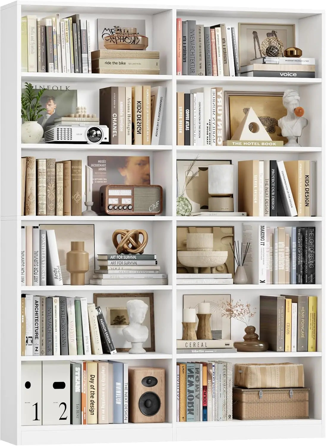 6-Tier Double Wide Bookshelf Bookcase Freestanding Storage
