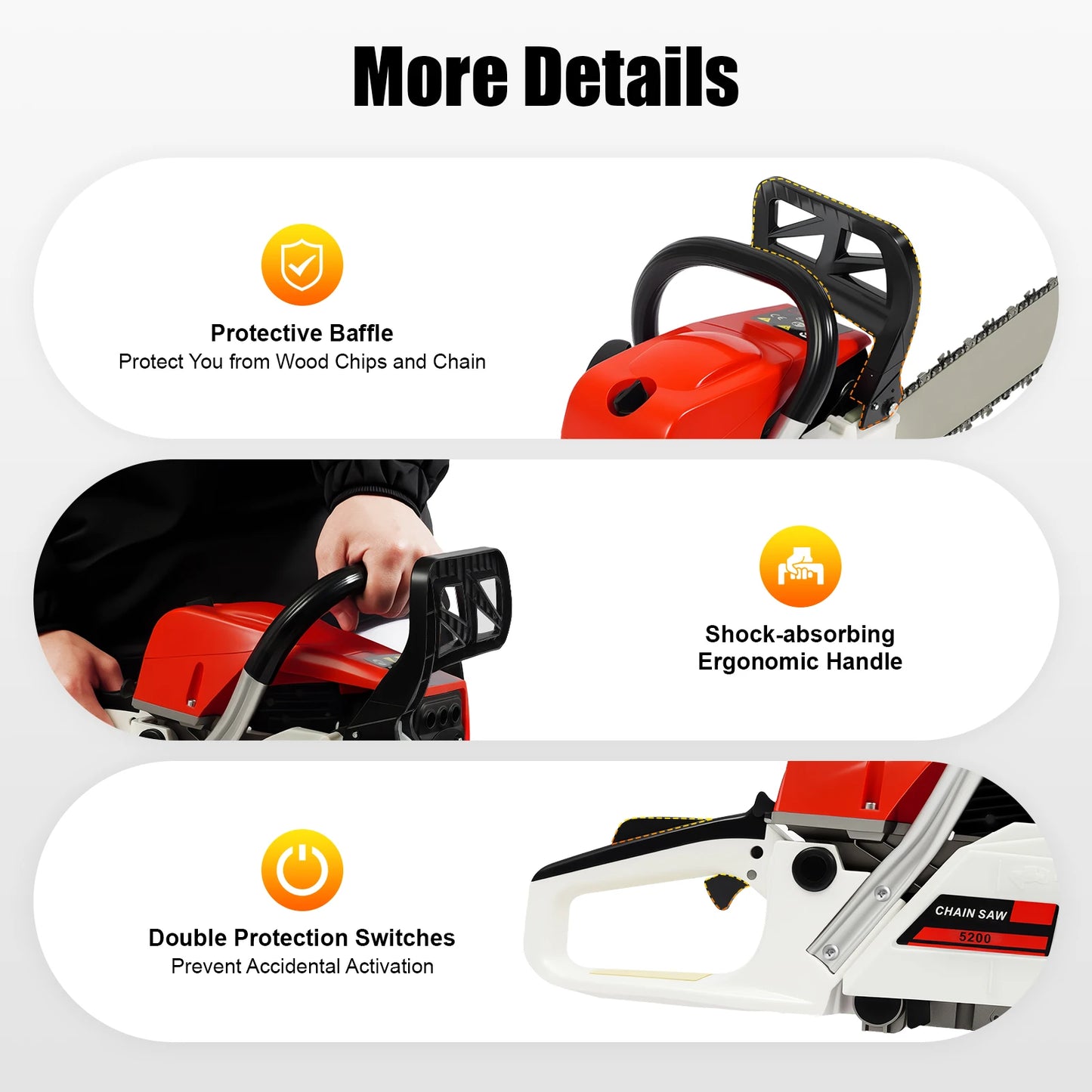 Gasoline Chainsaw 2Stroke Engine With 2kW Power 7500rpm