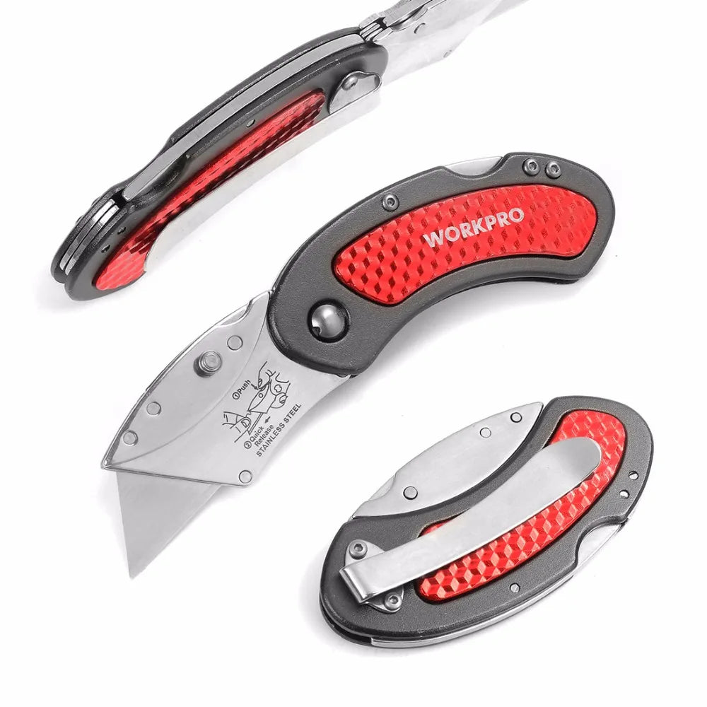 WORKPRO Folding Utility Knife With Aluminum Handle And 10 Blades