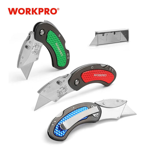 WORKPRO Folding Utility Knife With Aluminum Handle And 10 Blades