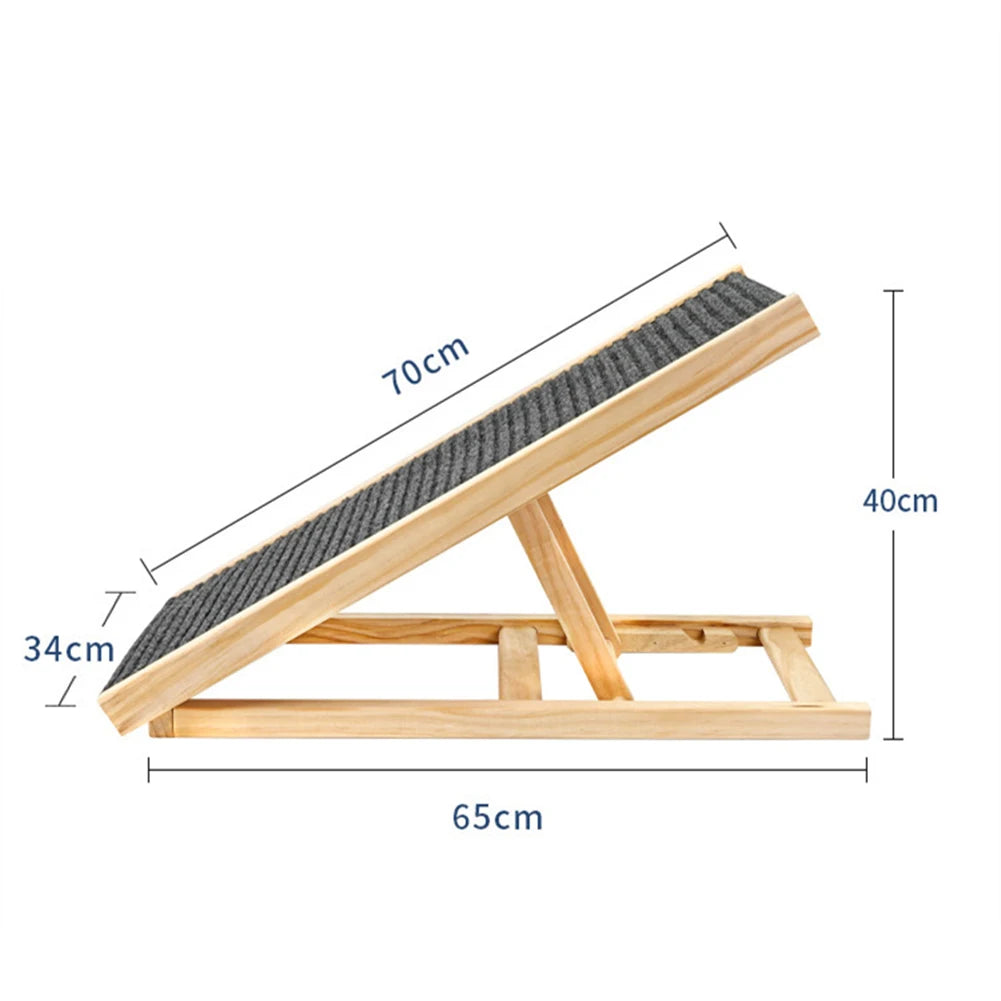 TWISTER.CK Pet Dog Ramp Ladder Natural Pine Wood Adjustable Heights