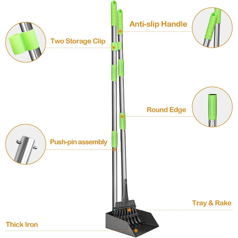 None Dog Pooper Scooper With Long Handle Stainless Tray Rake