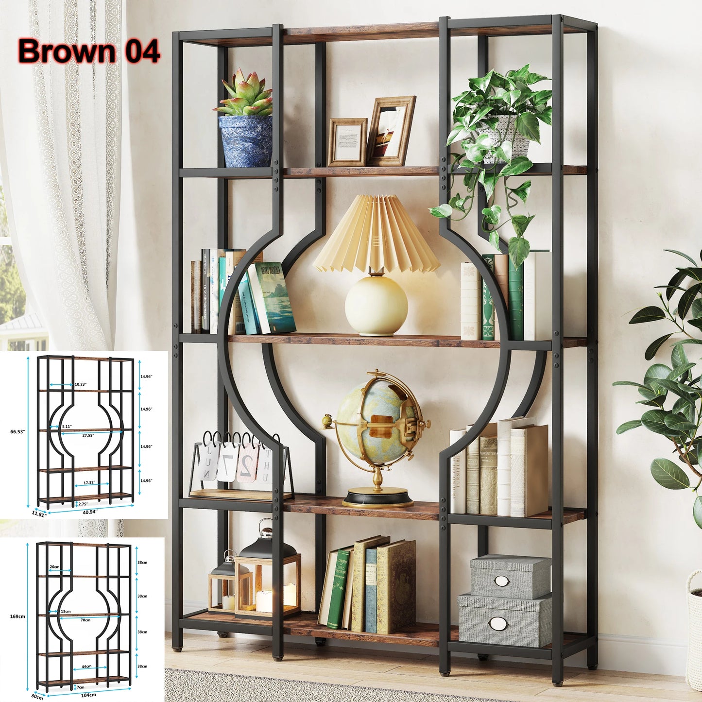 Tribesigns Industrial 5 Tier Etagere Bookcase Freestanding Storage Organizer