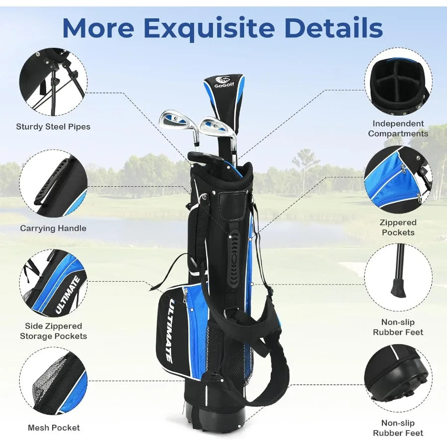 Complete Golf Club Set with Stand Bag for Right-Handed Junior Players Featuring 205cc 3 Fairway Wood 7 and 9 Irons Putter Foame