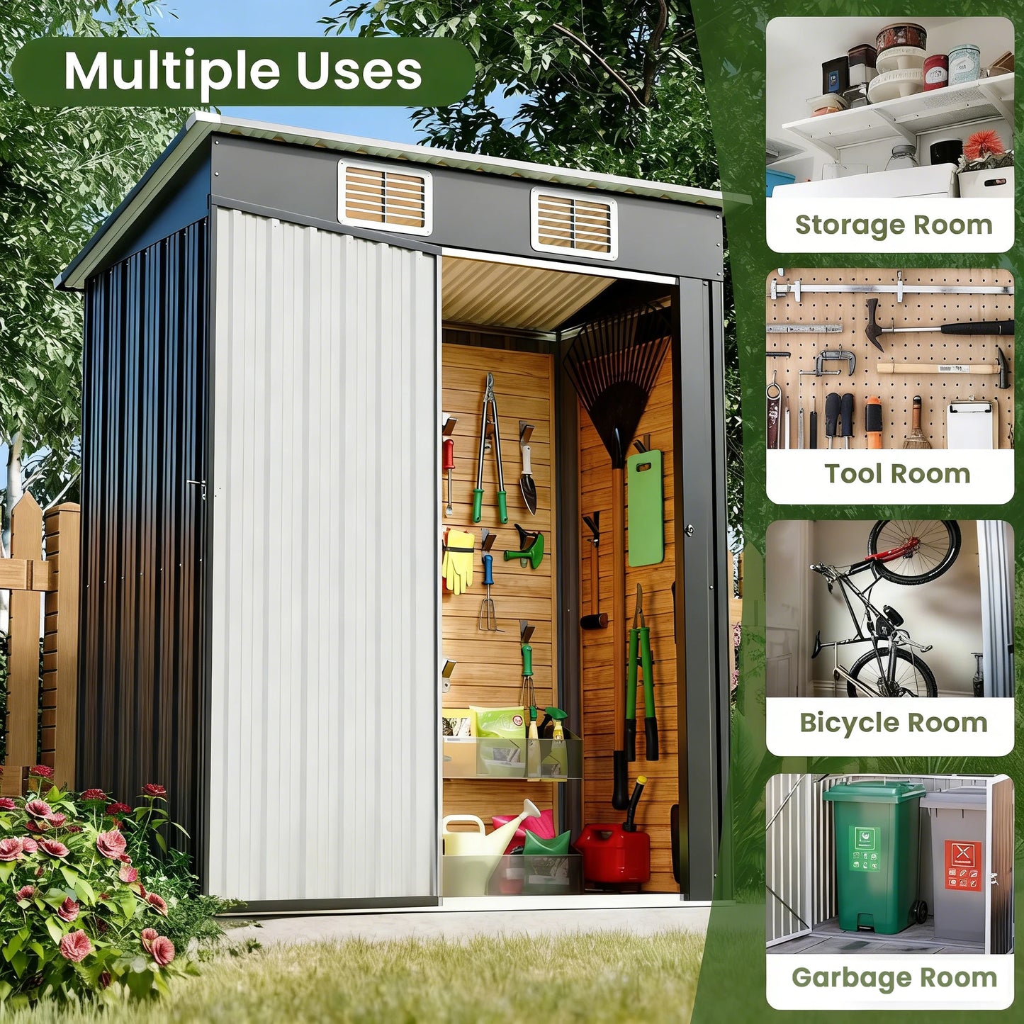 MORNGARDO Outdoor Metal Storage Shed Waterproof With Lockable Door