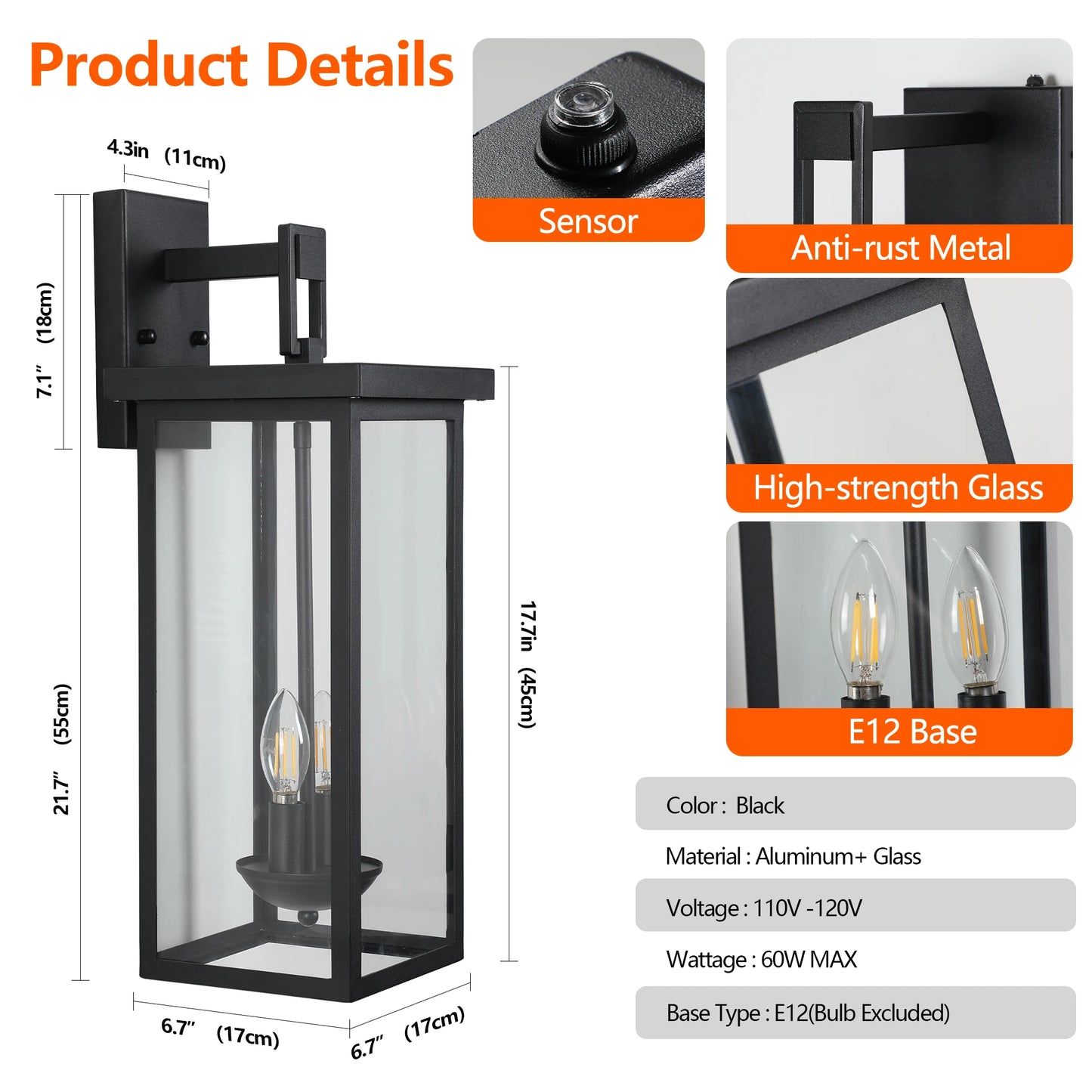 ARLGSITE Outdoor Wall Lantern Dusk To Dawn Sensor