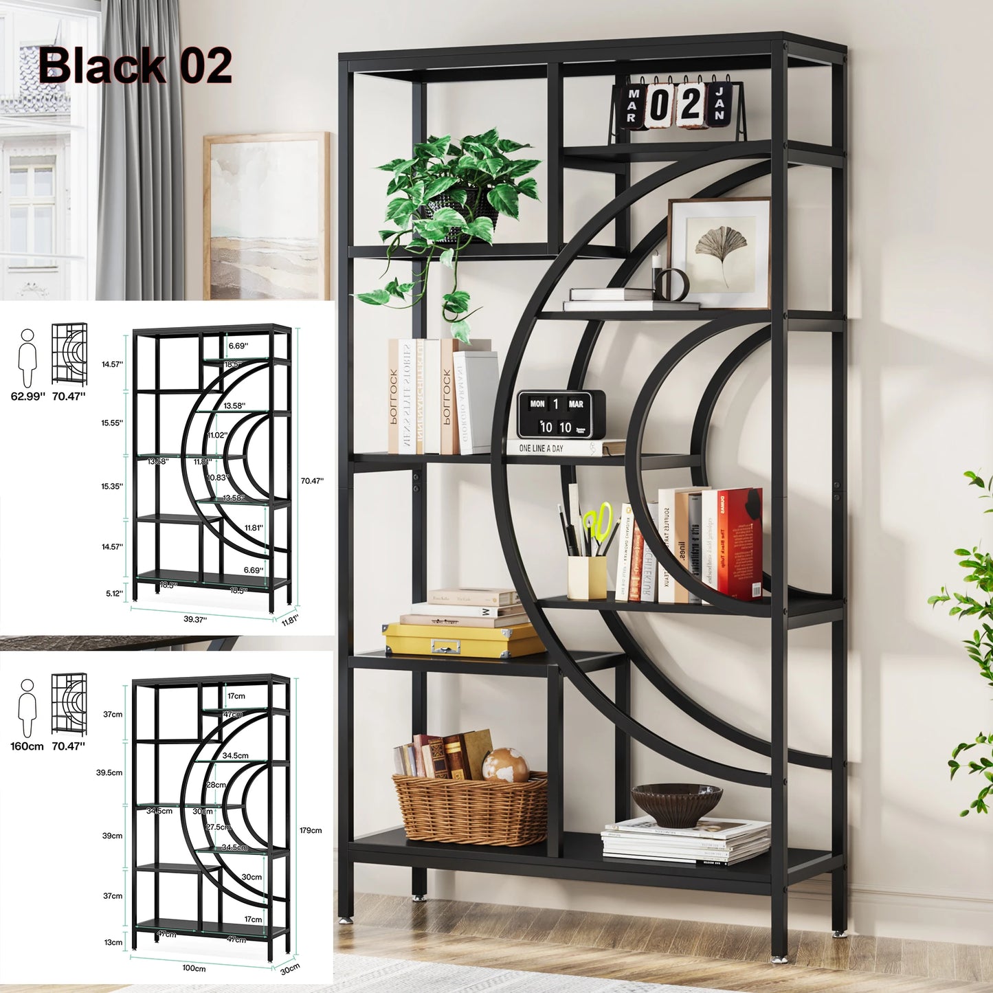 Tribesigns Industrial 5 Tier Etagere Bookcase Freestanding Storage Organizer