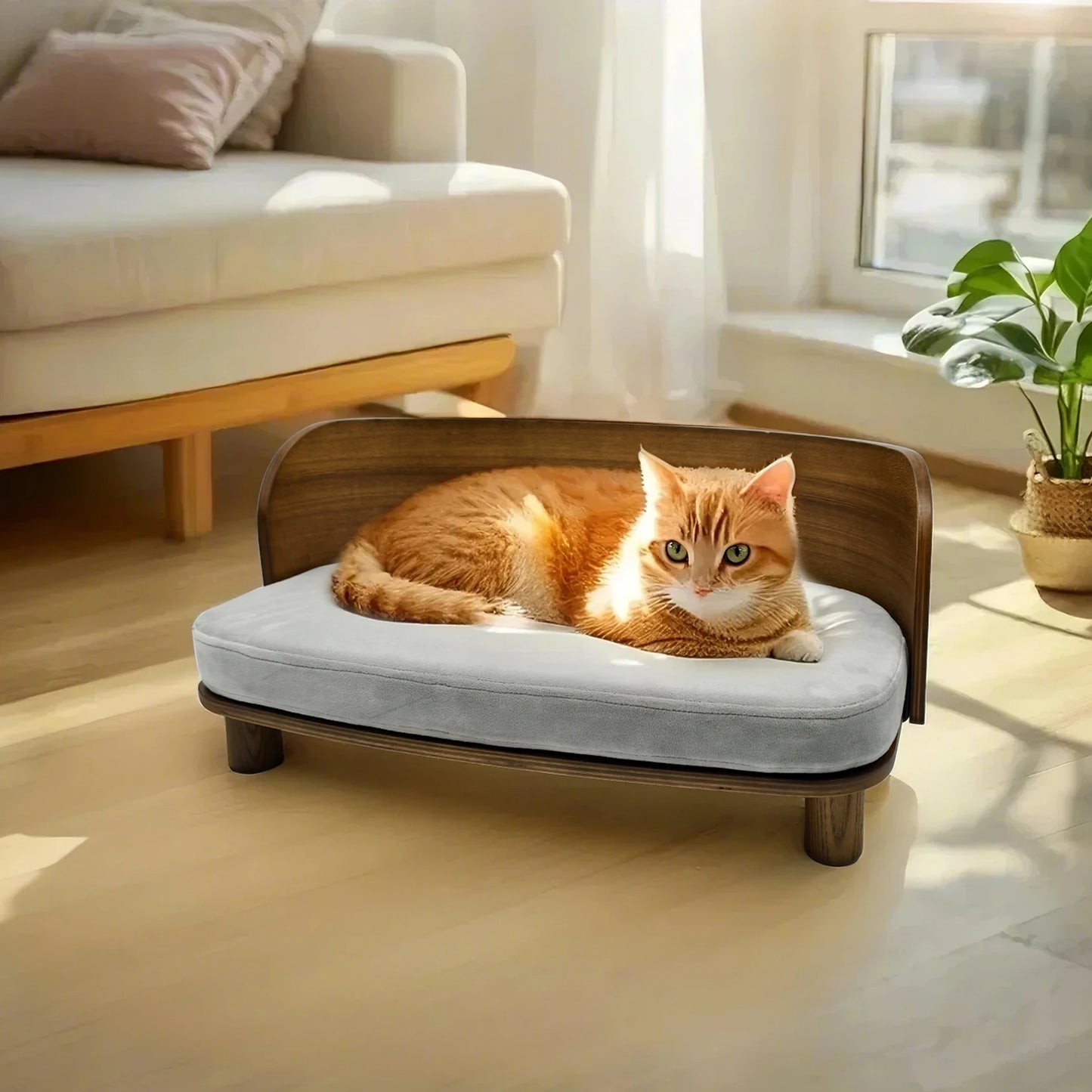 BINGOPAW Elevated Cat Bed Wooden Indoor Cat Sofa