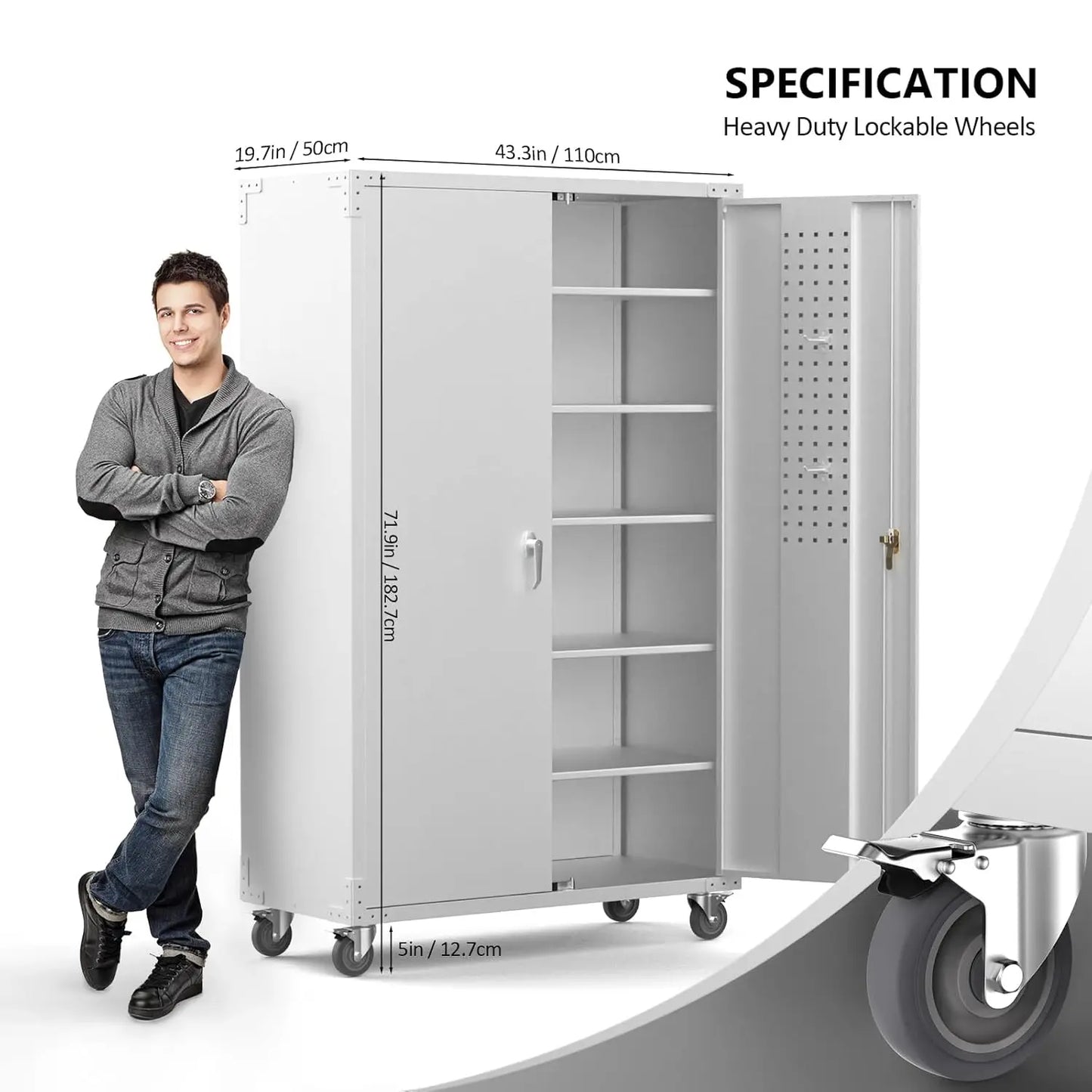 Upgraded Wide Garage Storage Cabinet With Pegboards And Locking Doors