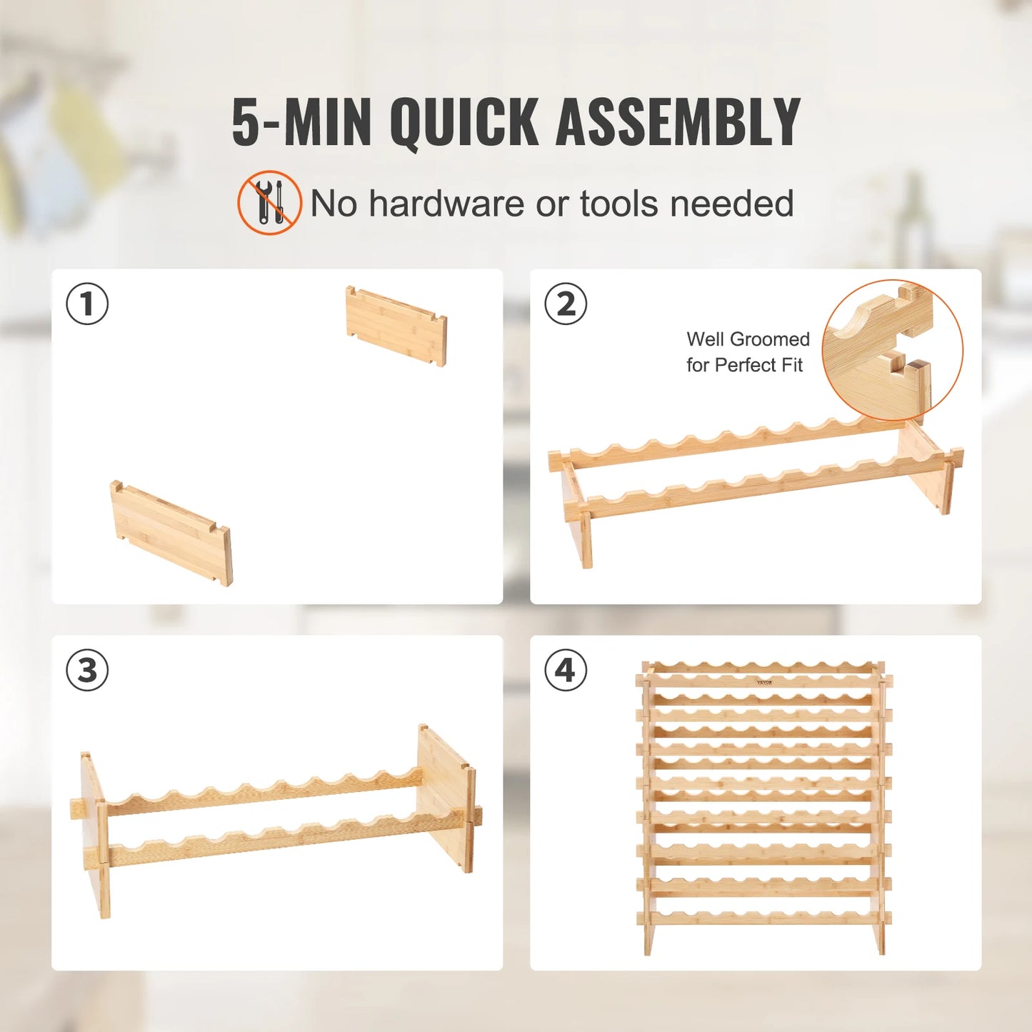 SucceBuy Bamboo Free Standing Eight Tier Stackable Wine Rack
