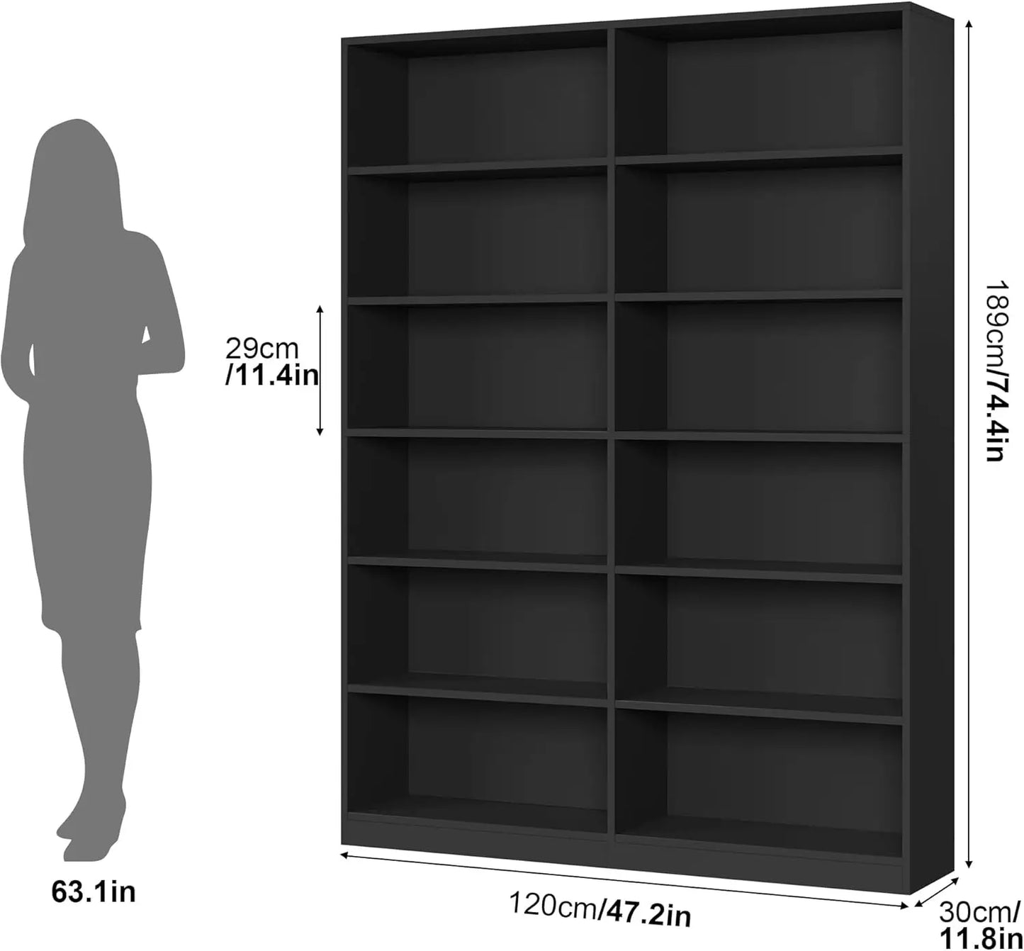 6-Tier Double Wide Bookshelf Bookcase Freestanding Storage