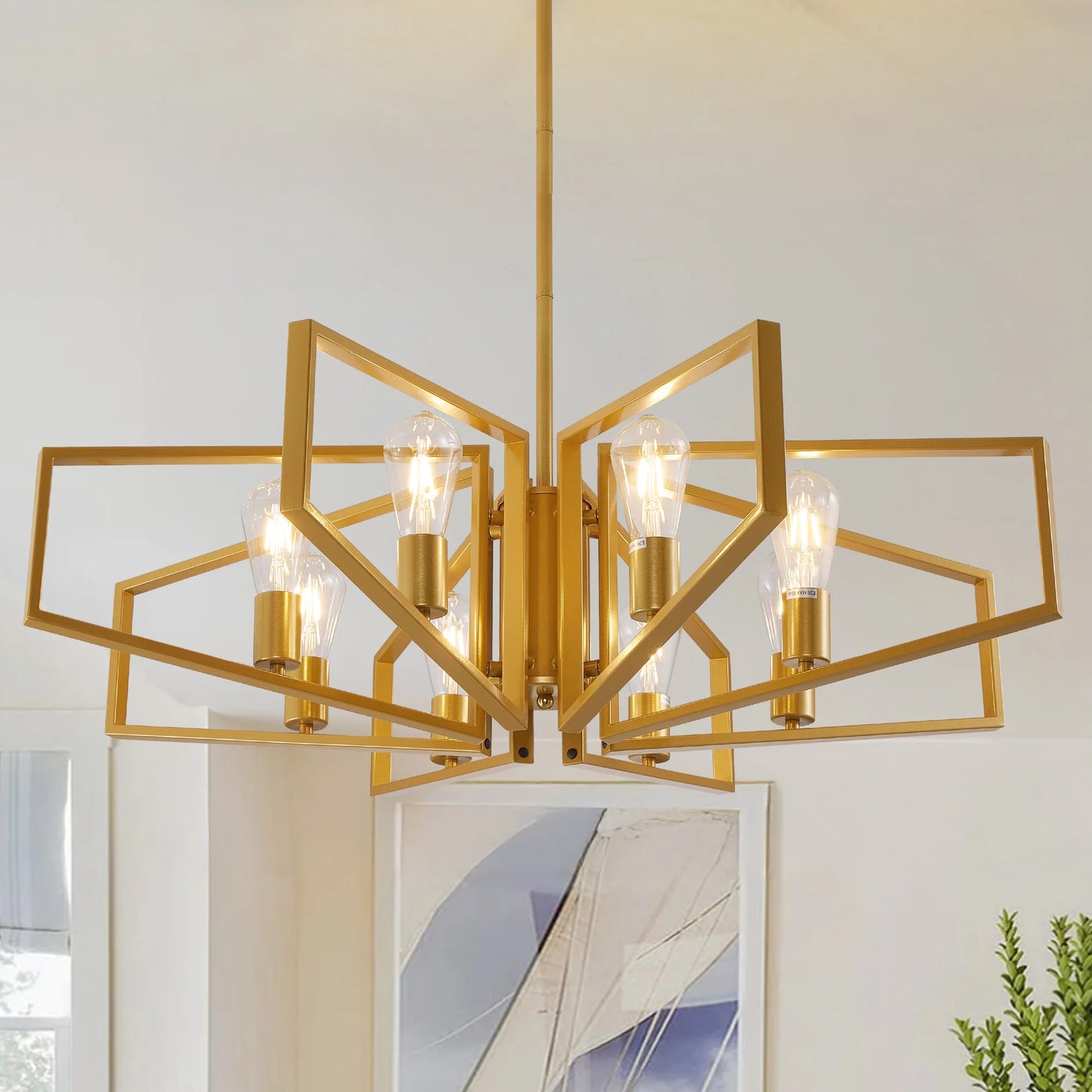 Geometric 8 Light Chandelier With Adjustable Height Iron Frame