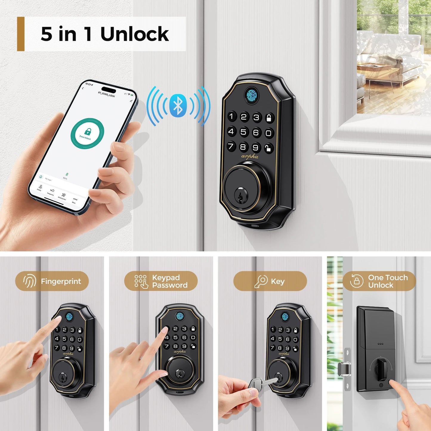 Arpha D280 Keyless Entry Door Lock 5-In-1 Fingerprint