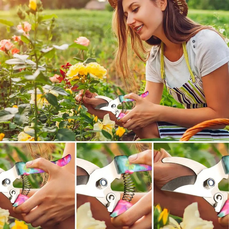 Tools Set, 10 Pieces Gardening Tools with Floral Print, Ergonomic Handle Trowel Rake Weeder Pruner Shears Sprayer, Garden Hand T
