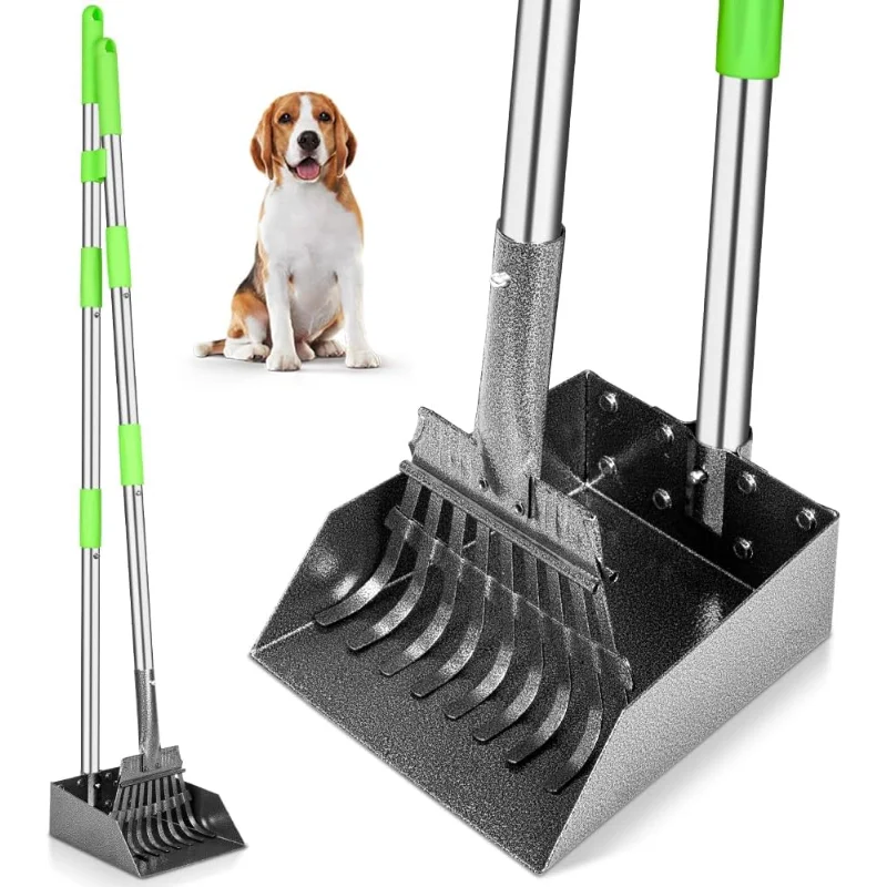 None Dog Pooper Scooper With Long Handle Stainless Tray Rake