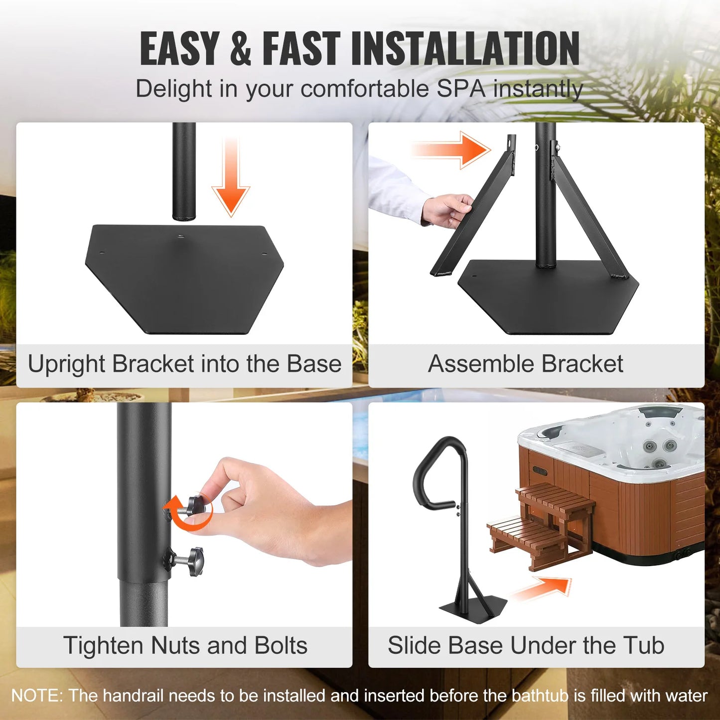 SucceBuy 360 Rotatable Hot Tub Handrail With Adjustable Height Base