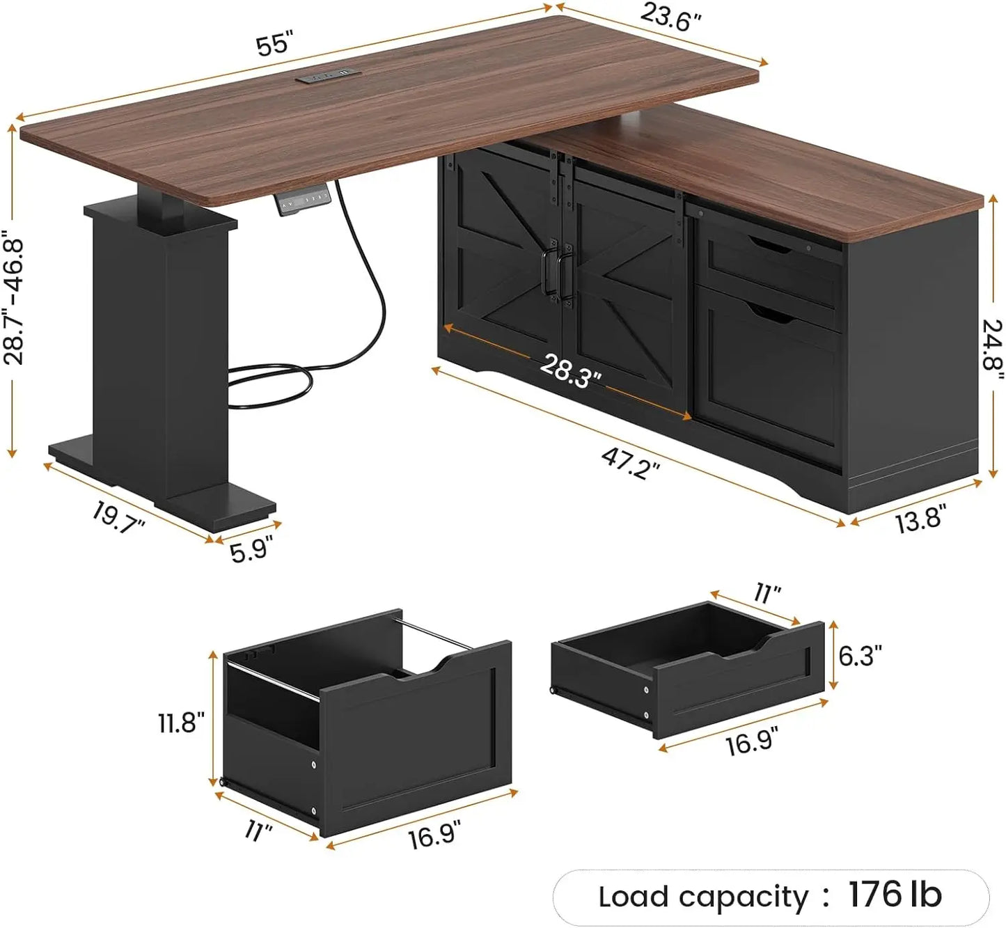 XMSJ L Shaped Standing Desk With Storage Drawers