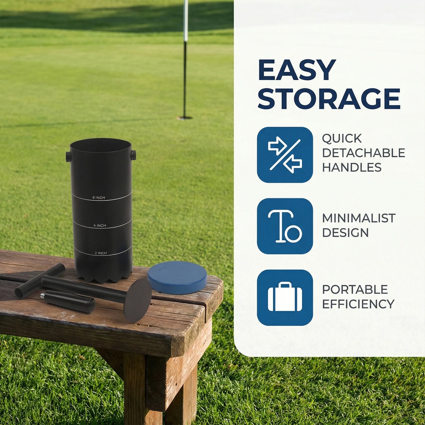 Golf Cup Cutter with Detachable Handle Carbon Steel USGA Standard 2In 4In and 6In for Backyard Lawn Garden Training