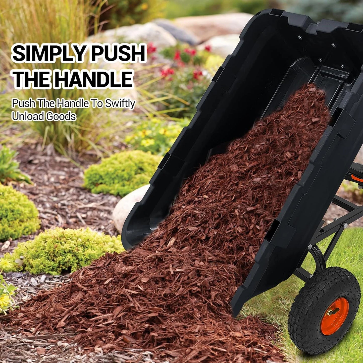 TWISTER.CK 900 Lb Poly Garden Dump Cart All-Terrain Tyres Rotating Handle