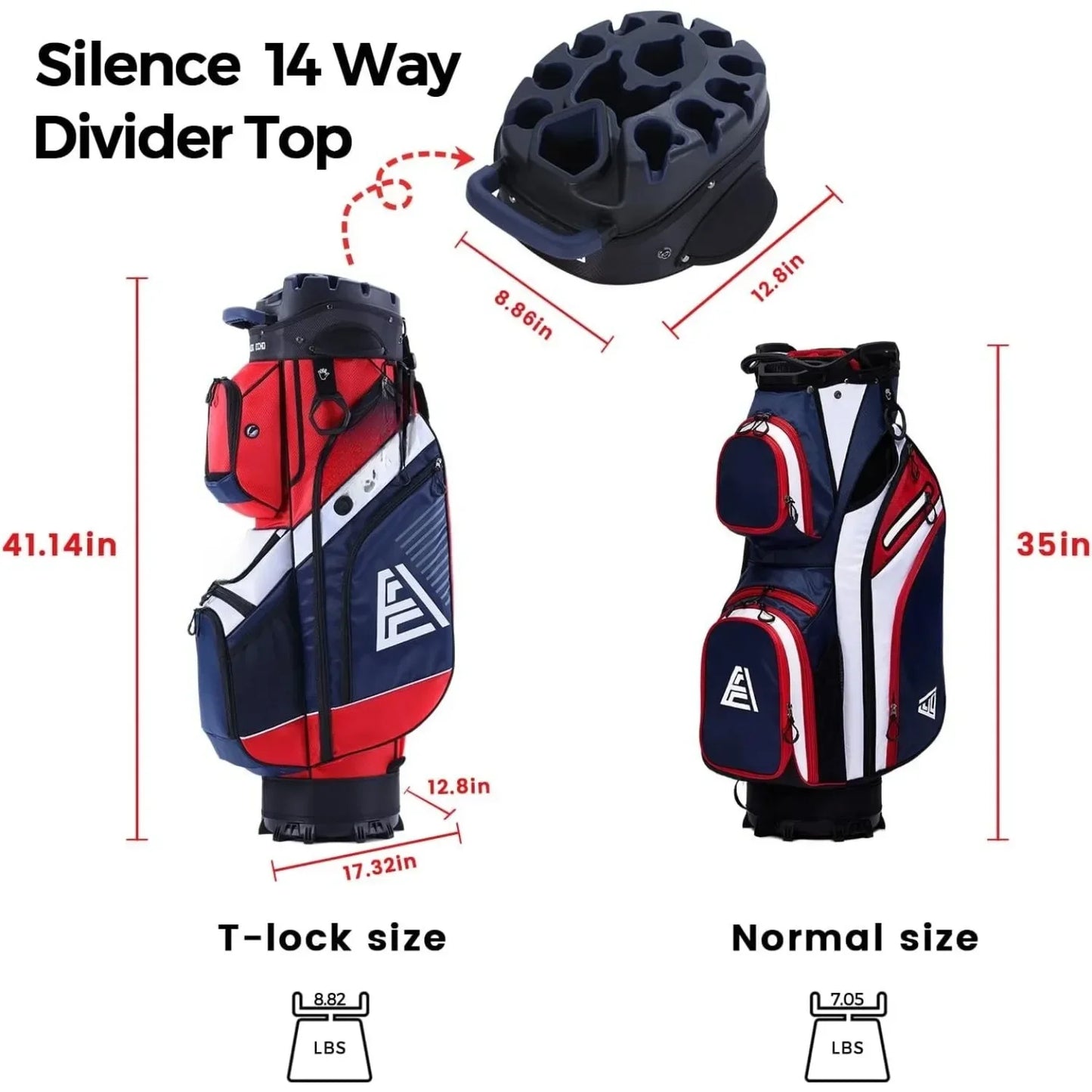 JIYU Premium 14-Way T-Lock Golf Cart Bag With Rain Cover