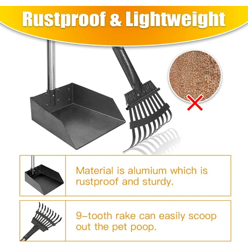 None Dog Pooper Scooper With Long Handle Stainless Tray Rake