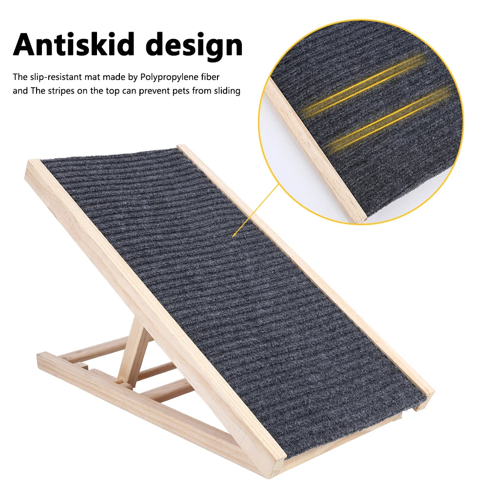 TWISTER.CK Pet Dog Ramp Ladder Natural Pine Wood Adjustable Heights