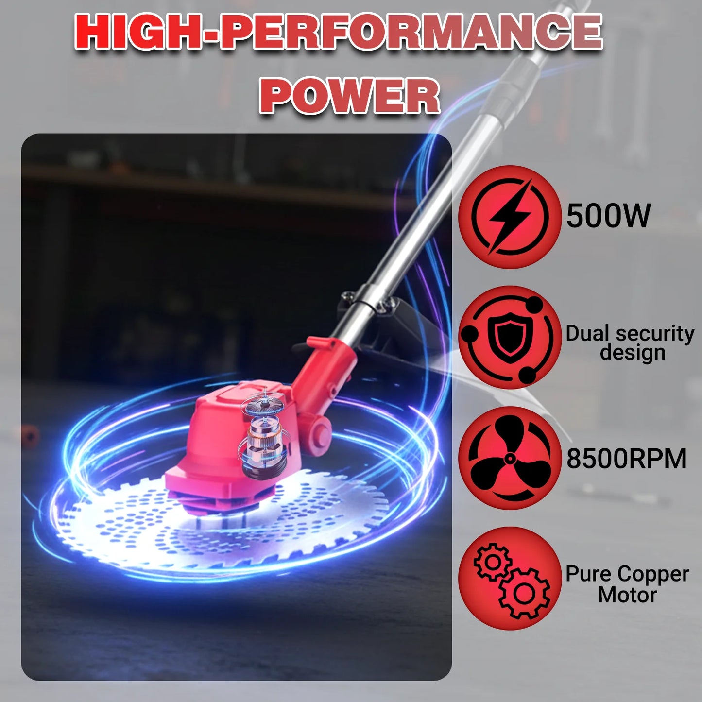 Cordless Self Propelled Digital Display Lawn Mower With Telescopic Handle