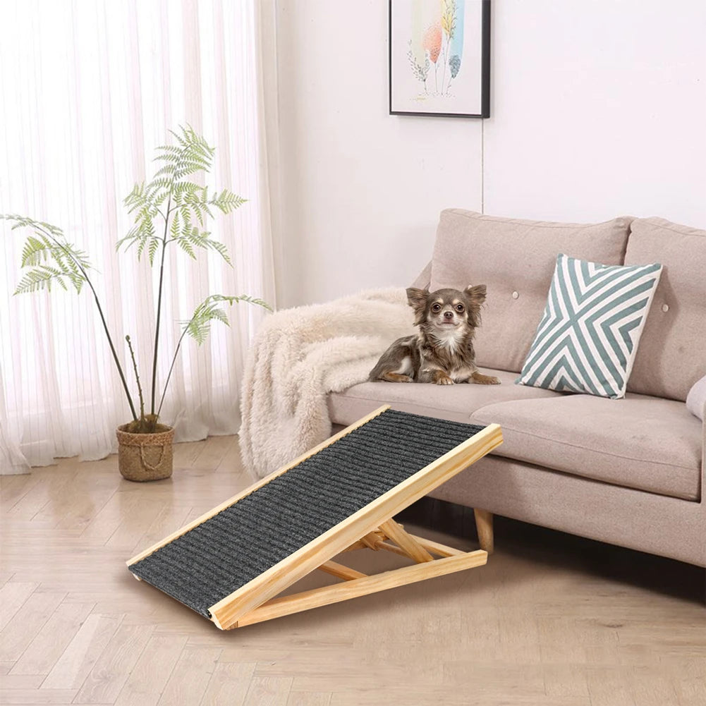 TWISTER.CK Pet Dog Ramp Ladder Natural Pine Wood Adjustable Heights