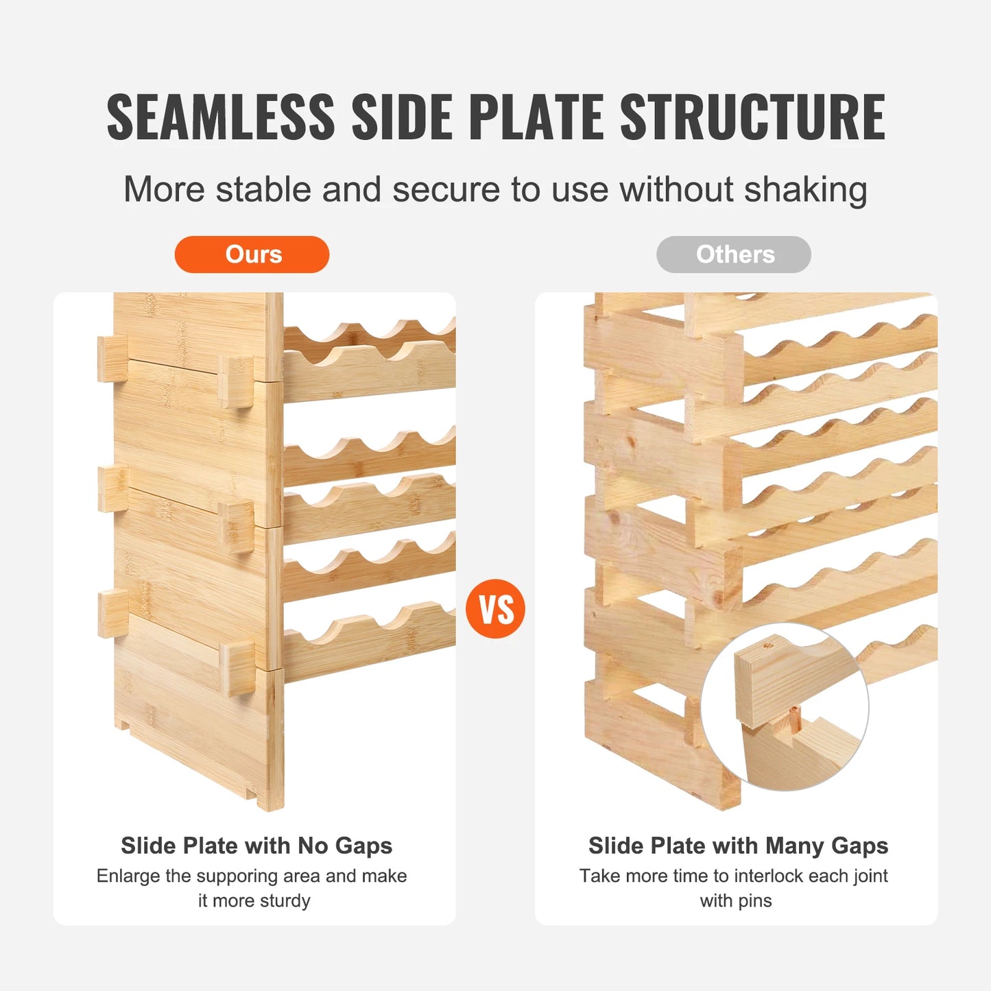 SucceBuy Bamboo Free Standing Eight Tier Stackable Wine Rack
