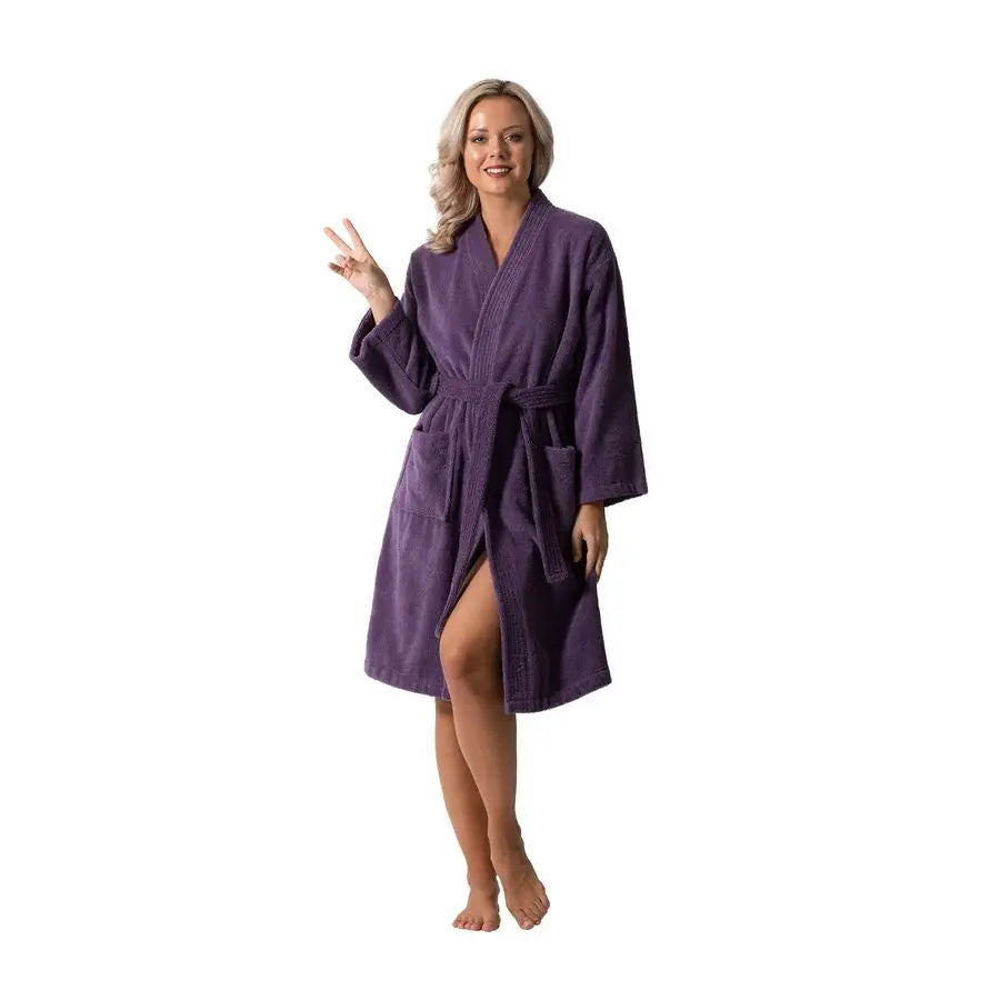 Turkish Cotton Terry Kimono Collar Bathrobe For Women Absorbent Soft