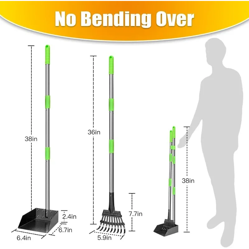None Dog Pooper Scooper With Long Handle Stainless Tray Rake