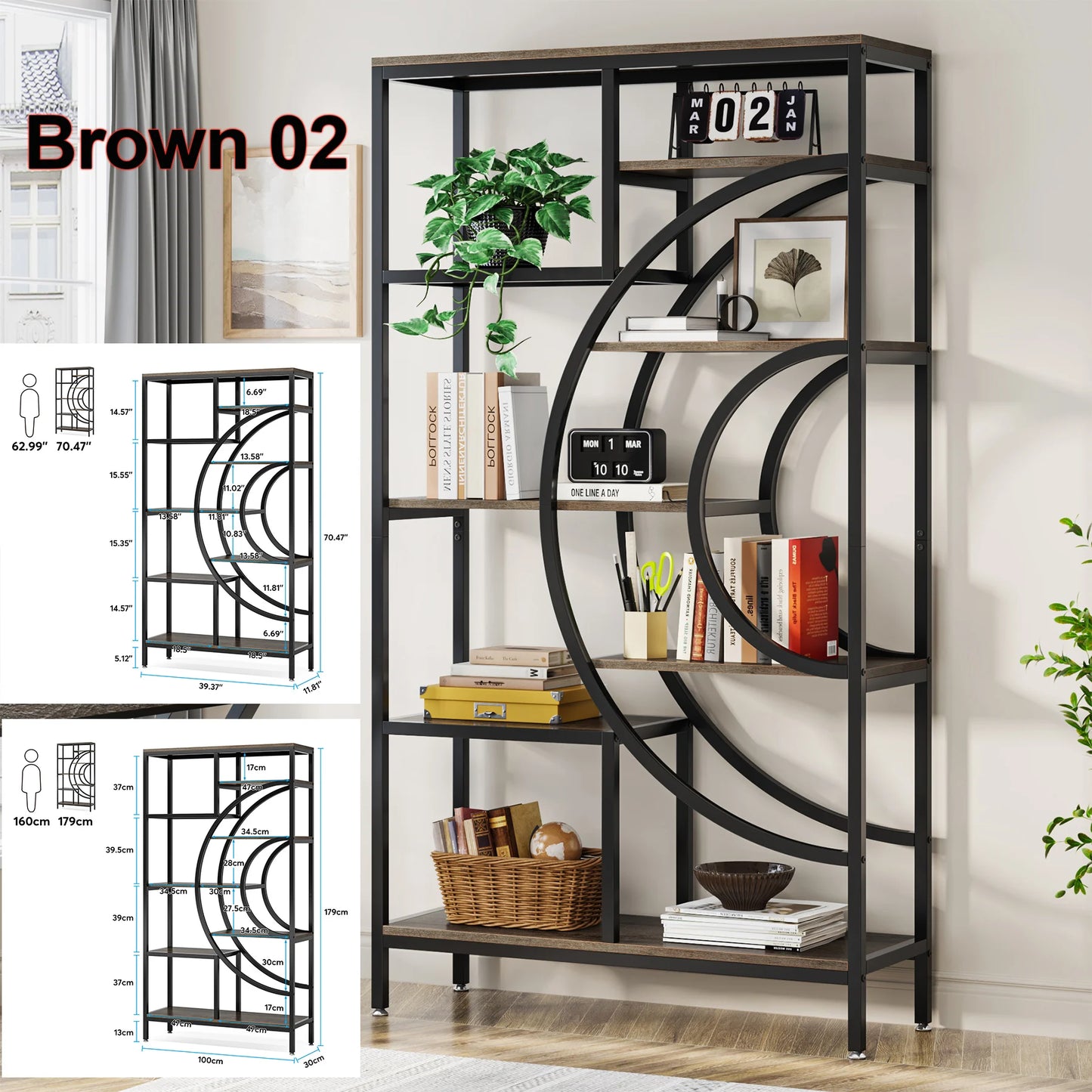Tribesigns Industrial 5 Tier Etagere Bookcase Freestanding Storage Organizer