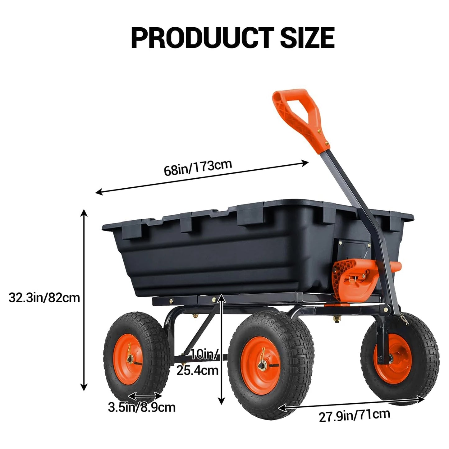 TWISTER.CK 900 Lb Poly Garden Dump Cart All-Terrain Tyres Rotating Handle