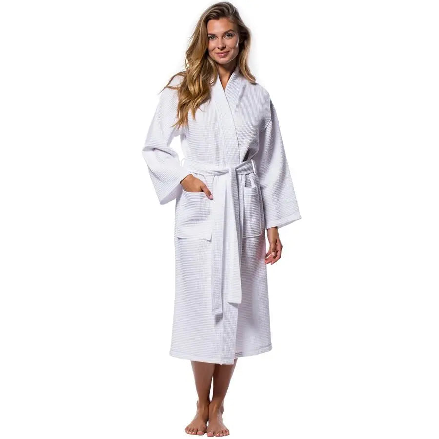Waffle Kimono Bathrobe Cotton Blend For Women And Men
