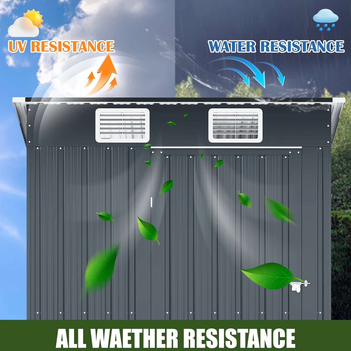 MORNGARDO Outdoor Metal Storage Shed Waterproof With Lockable Door