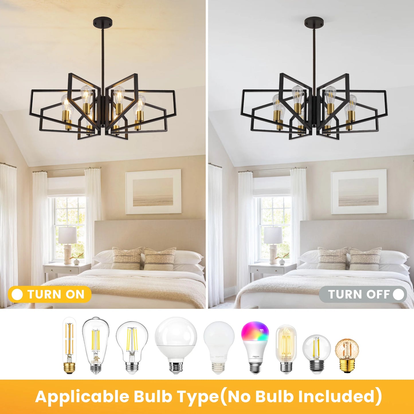 Geometric 8 Light Chandelier With Adjustable Height Iron Frame