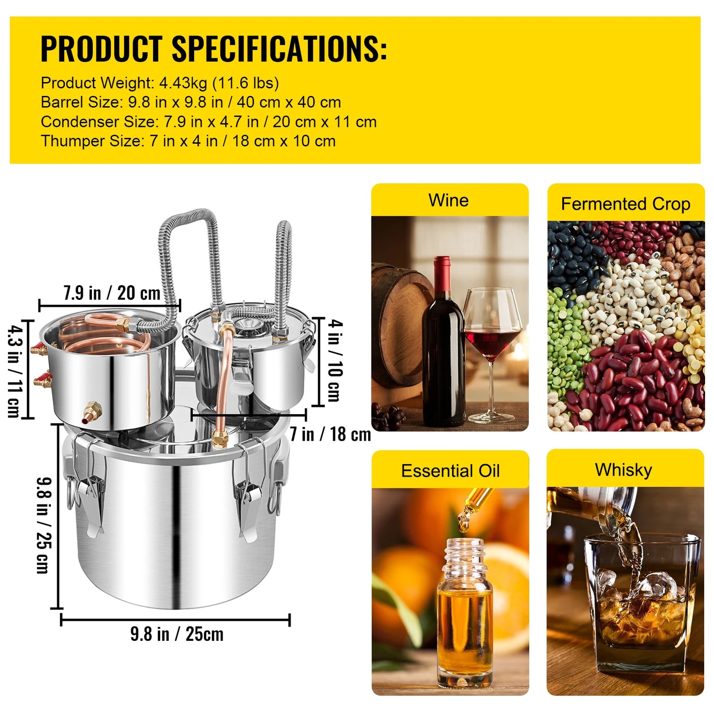 SucceBuy Alcohol Distiller Moonshine Stainless Steel Still