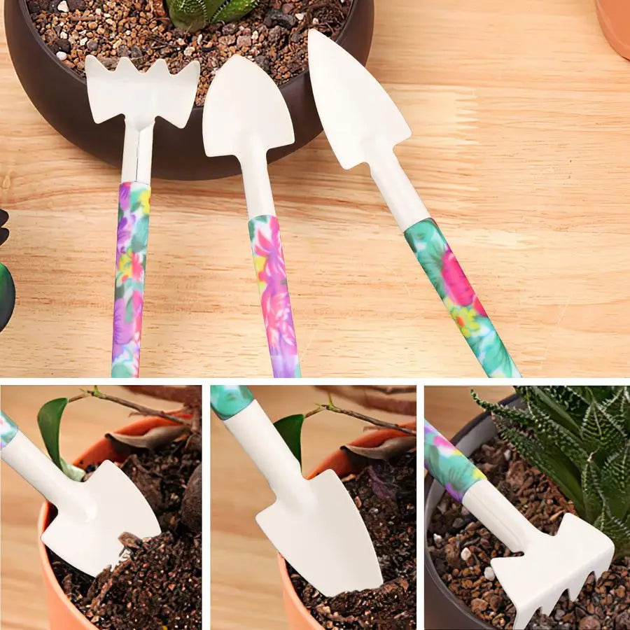 Tools Set, 10 Pieces Gardening Tools with Floral Print, Ergonomic Handle Trowel Rake Weeder Pruner Shears Sprayer, Garden Hand T