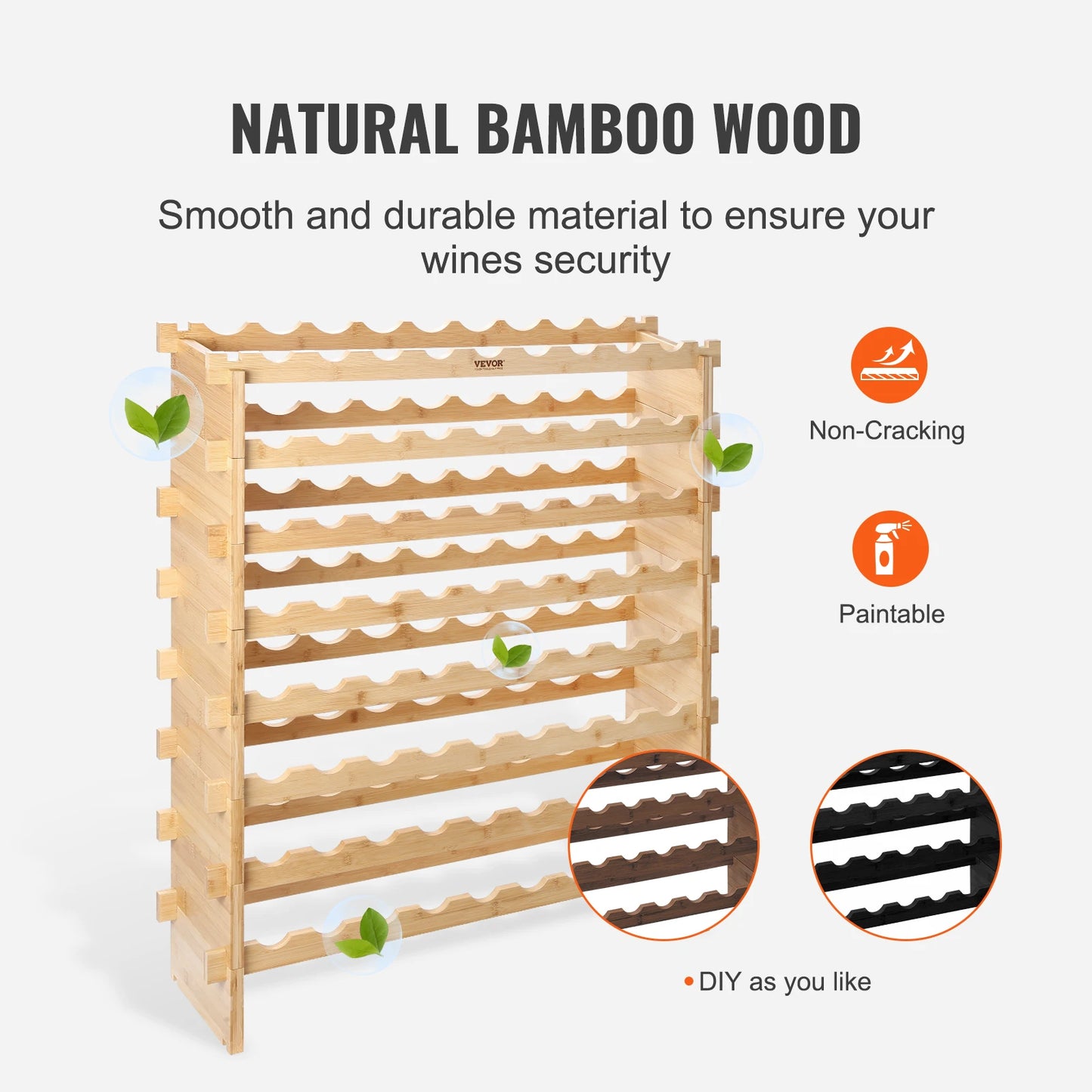 SucceBuy Bamboo Free Standing Eight Tier Stackable Wine Rack