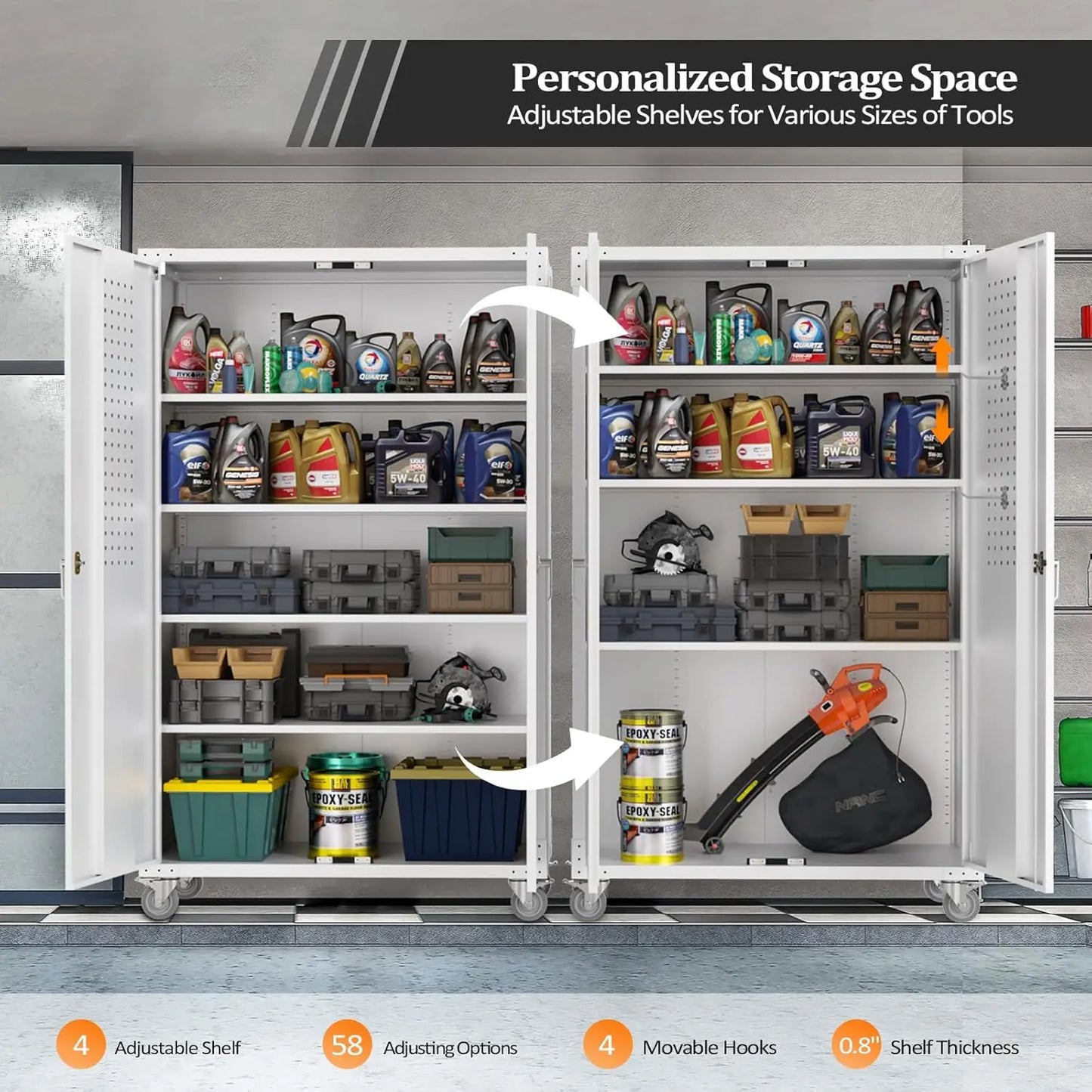 Upgraded Wide Garage Storage Cabinet With Pegboards And Locking Doors