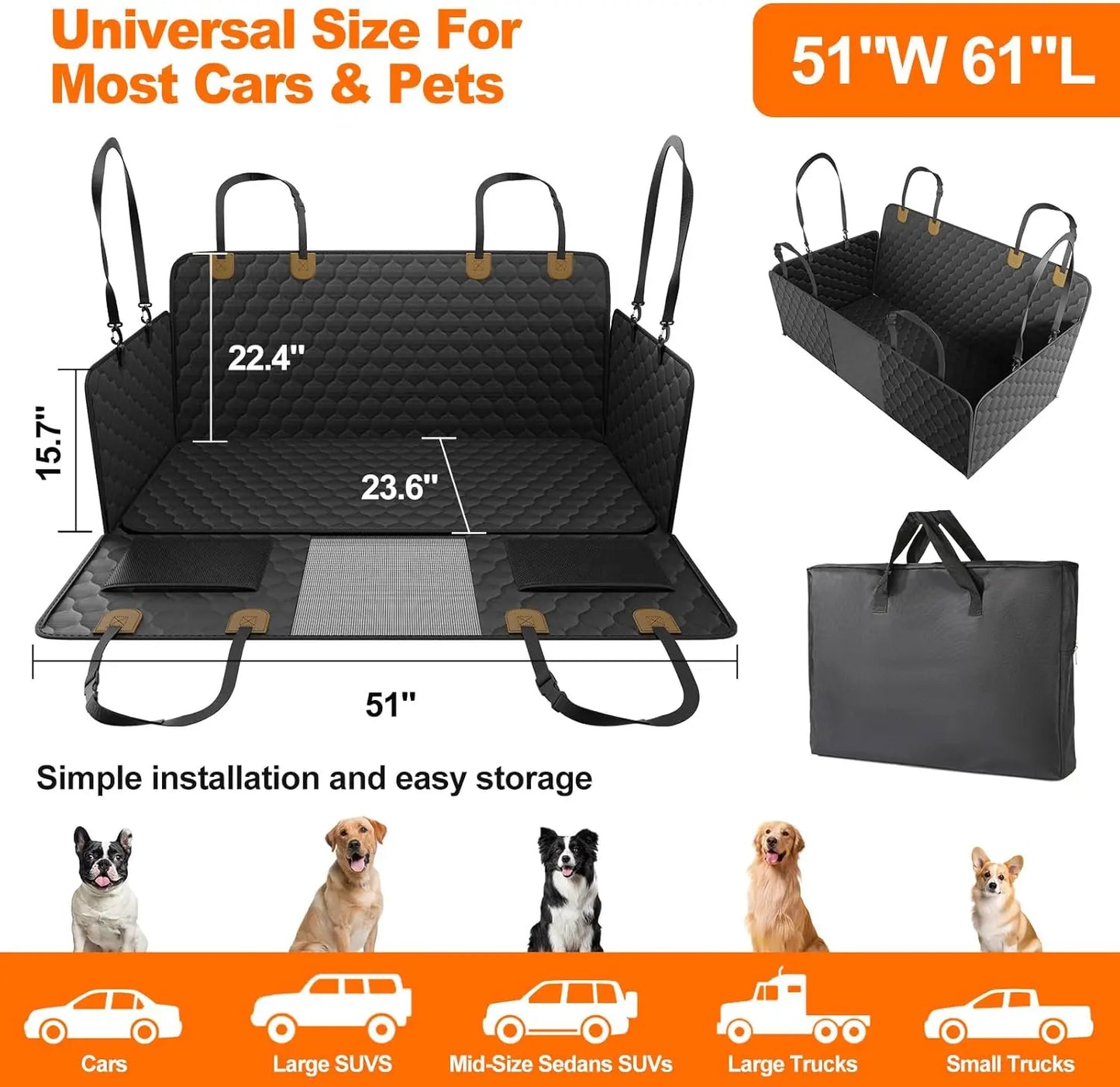 Wedyvko Waterproof Foldable Dog Car Seat Hammock And Protector