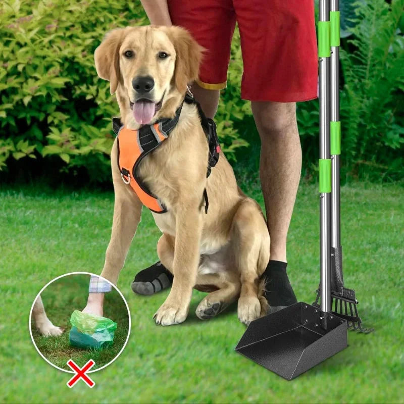 None Dog Pooper Scooper With Long Handle Stainless Tray Rake