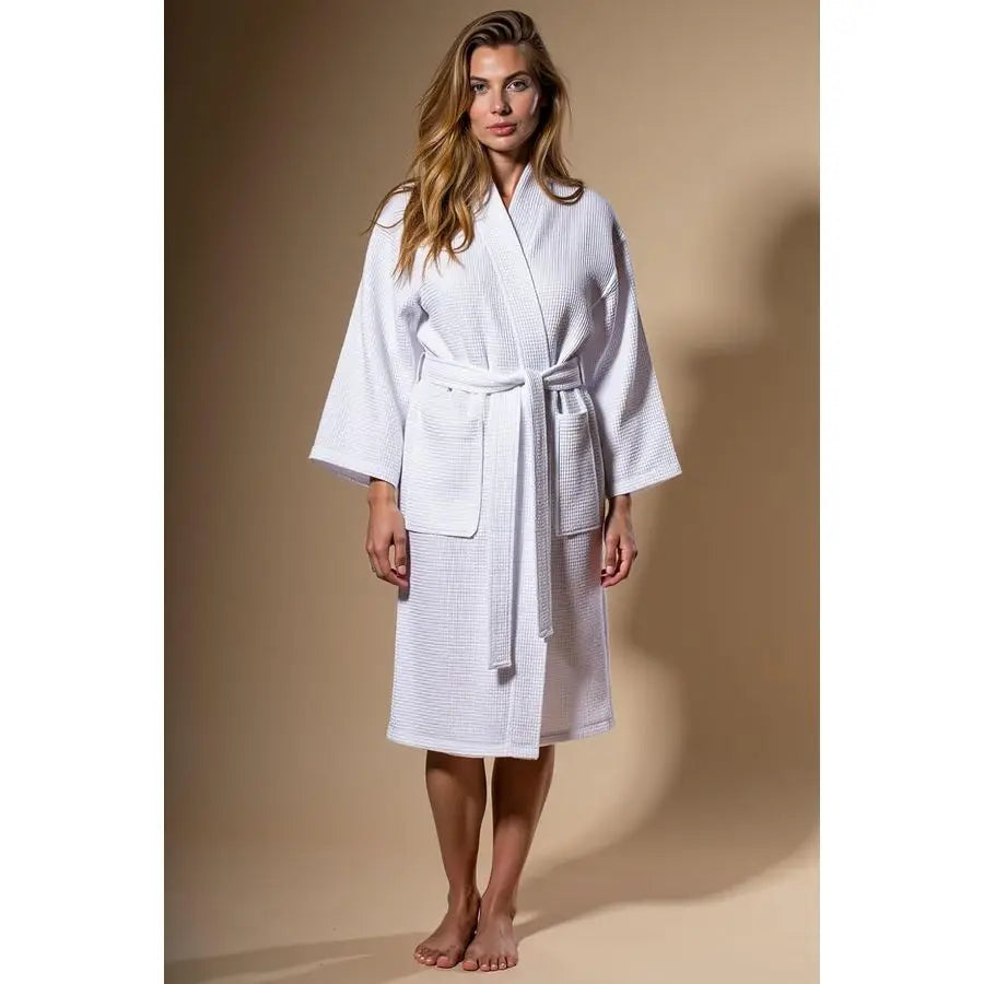 Waffle Kimono Bathrobe Cotton Blend For Women And Men