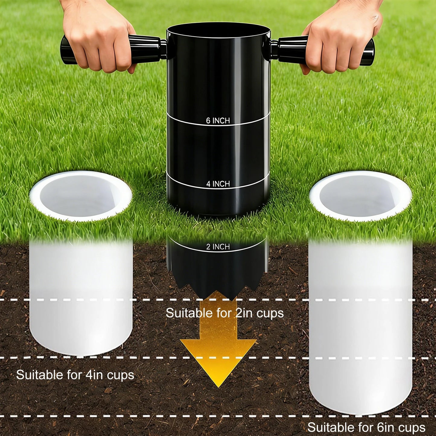 Golf Cup Cutter with Detachable Handle Carbon Steel USGA Standard 2In 4In and 6In for Backyard Lawn Garden Training