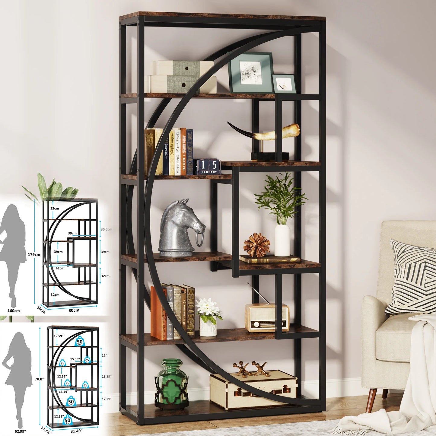 Tribesigns Industrial 5 Tier Etagere Bookcase Freestanding Storage Organizer