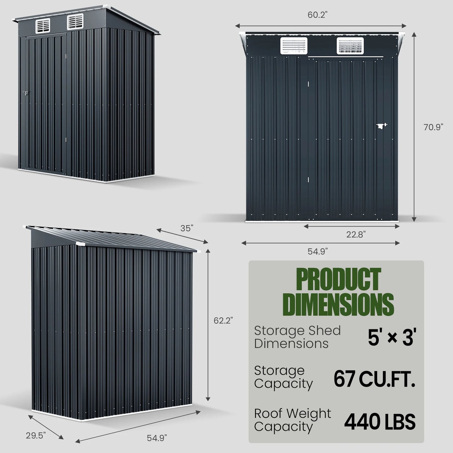 MORNGARDO Outdoor Metal Storage Shed Waterproof With Lockable Door